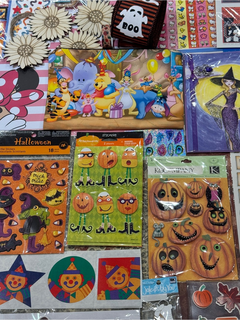 Scrapbooking lot JoleesMinnie Pooh CareBears HelloKitty Papyrus Multiple packs